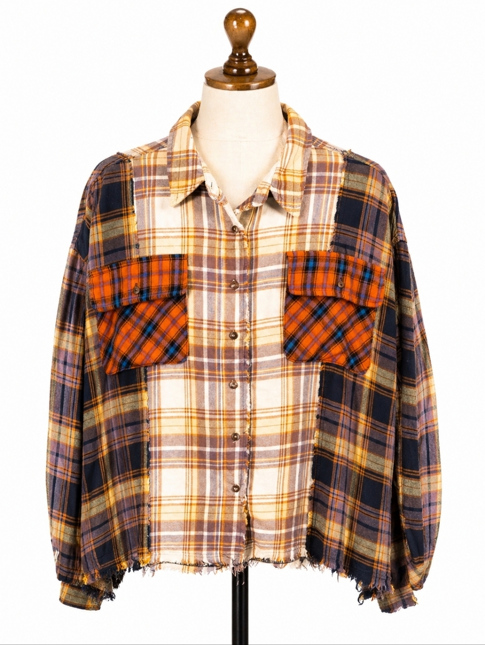 Easel Women's Multicolor Patchwork Plaid Button Down Shirt L Grunge Boho Western